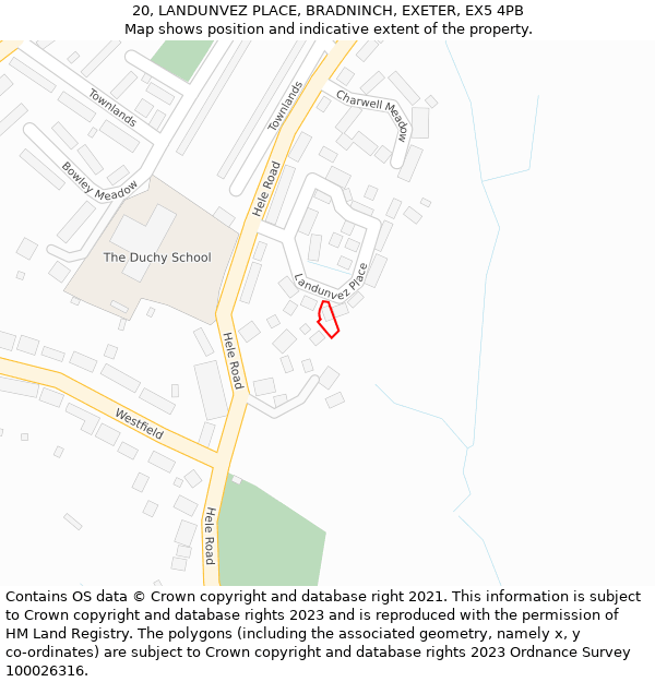 20, LANDUNVEZ PLACE, BRADNINCH, EXETER, EX5 4PB: Location map and indicative extent of plot