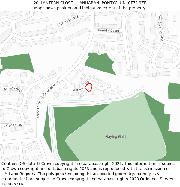 20, LANTERN CLOSE, LLANHARAN, PONTYCLUN, CF72 9ZB: Location map and indicative extent of plot