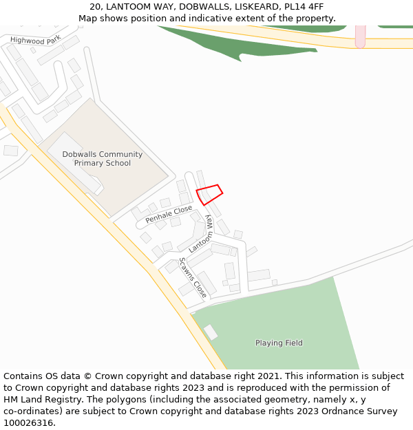 20, LANTOOM WAY, DOBWALLS, LISKEARD, PL14 4FF: Location map and indicative extent of plot