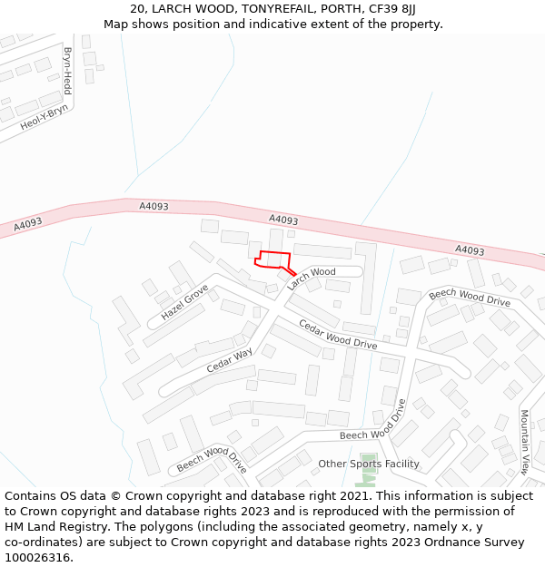 20, LARCH WOOD, TONYREFAIL, PORTH, CF39 8JJ: Location map and indicative extent of plot