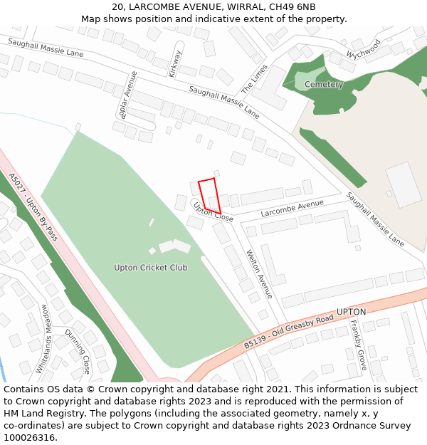 20, LARCOMBE AVENUE, WIRRAL, CH49 6NB: Location map and indicative extent of plot