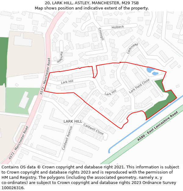 20, LARK HILL, ASTLEY, MANCHESTER, M29 7SB: Location map and indicative extent of plot