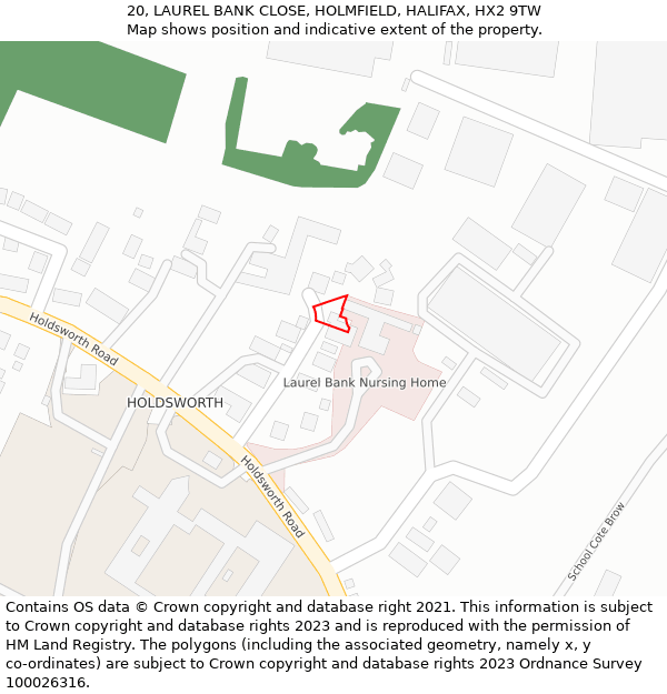 20, LAUREL BANK CLOSE, HOLMFIELD, HALIFAX, HX2 9TW: Location map and indicative extent of plot