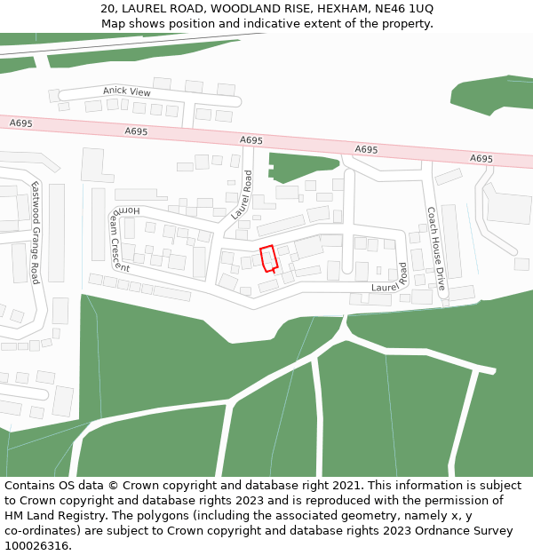 20, LAUREL ROAD, WOODLAND RISE, HEXHAM, NE46 1UQ: Location map and indicative extent of plot