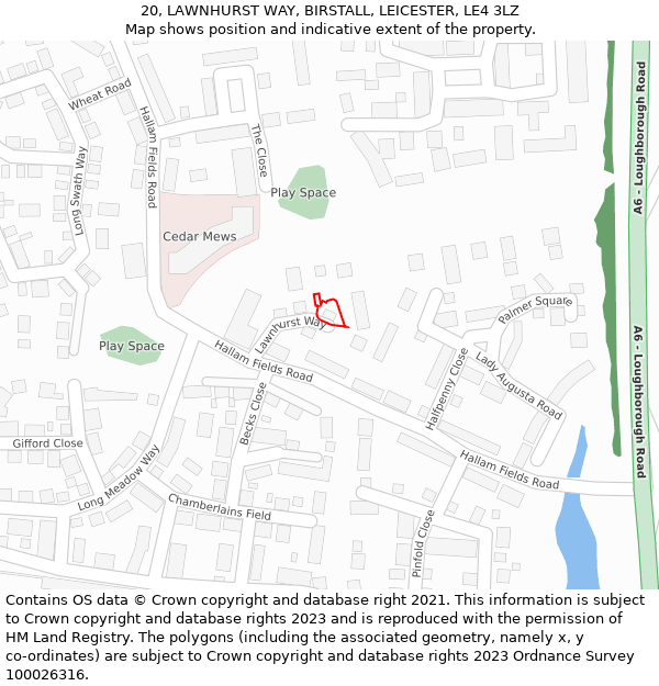 20, LAWNHURST WAY, BIRSTALL, LEICESTER, LE4 3LZ: Location map and indicative extent of plot