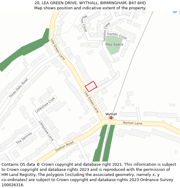 20, LEA GREEN DRIVE, WYTHALL, BIRMINGHAM, B47 6HD: Location map and indicative extent of plot