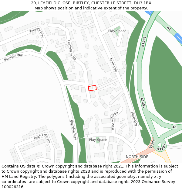 20, LEAFIELD CLOSE, BIRTLEY, CHESTER LE STREET, DH3 1RX: Location map and indicative extent of plot