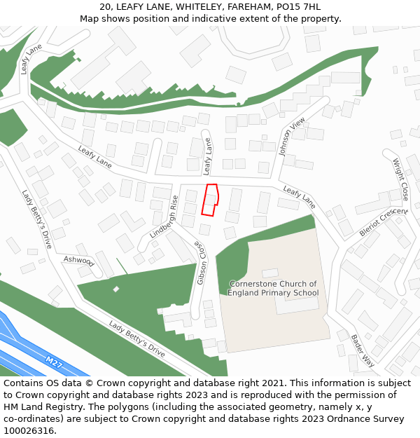 20, LEAFY LANE, WHITELEY, FAREHAM, PO15 7HL: Location map and indicative extent of plot