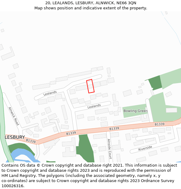 20, LEALANDS, LESBURY, ALNWICK, NE66 3QN: Location map and indicative extent of plot