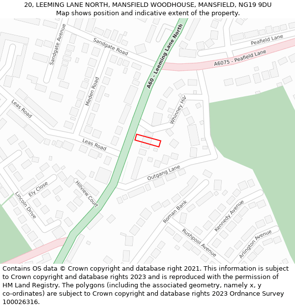 20, LEEMING LANE NORTH, MANSFIELD WOODHOUSE, MANSFIELD, NG19 9DU: Location map and indicative extent of plot