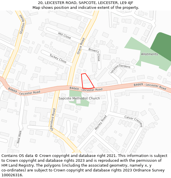 20, LEICESTER ROAD, SAPCOTE, LEICESTER, LE9 4JF: Location map and indicative extent of plot