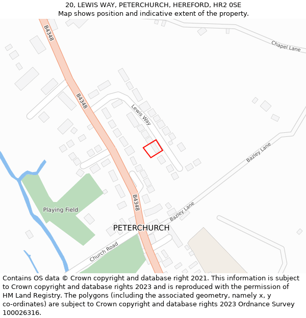 20, LEWIS WAY, PETERCHURCH, HEREFORD, HR2 0SE: Location map and indicative extent of plot
