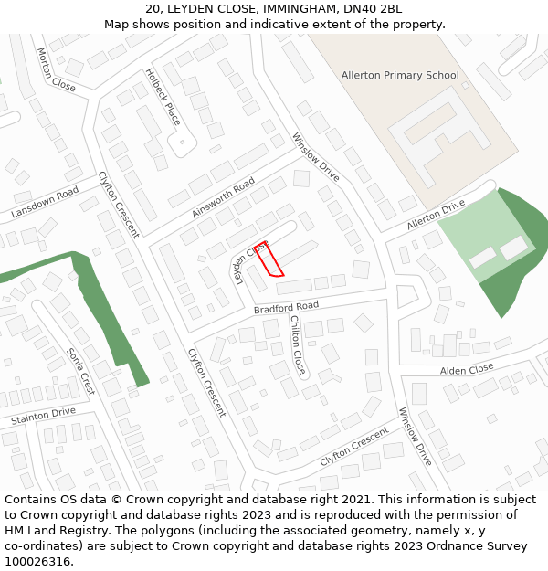 20, LEYDEN CLOSE, IMMINGHAM, DN40 2BL: Location map and indicative extent of plot