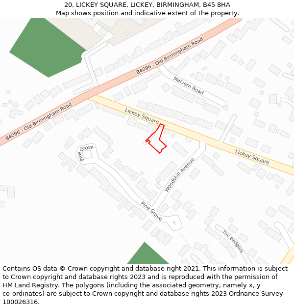 20, LICKEY SQUARE, LICKEY, BIRMINGHAM, B45 8HA: Location map and indicative extent of plot