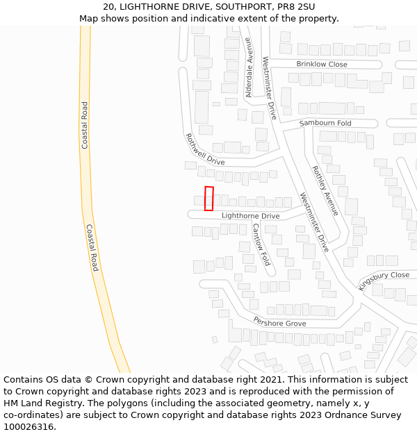 20, LIGHTHORNE DRIVE, SOUTHPORT, PR8 2SU: Location map and indicative extent of plot