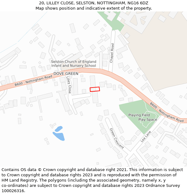 20, LILLEY CLOSE, SELSTON, NOTTINGHAM, NG16 6DZ: Location map and indicative extent of plot