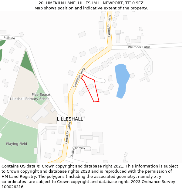 20, LIMEKILN LANE, LILLESHALL, NEWPORT, TF10 9EZ: Location map and indicative extent of plot