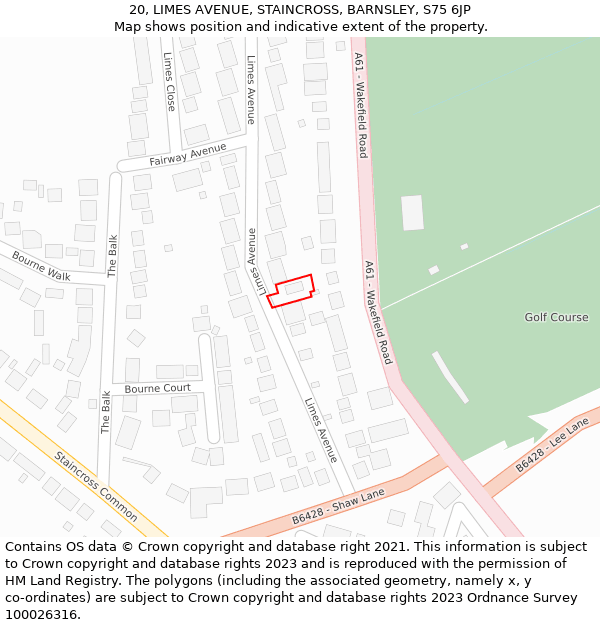 20, LIMES AVENUE, STAINCROSS, BARNSLEY, S75 6JP: Location map and indicative extent of plot