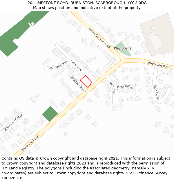 20, LIMESTONE ROAD, BURNISTON, SCARBOROUGH, YO13 0DG: Location map and indicative extent of plot