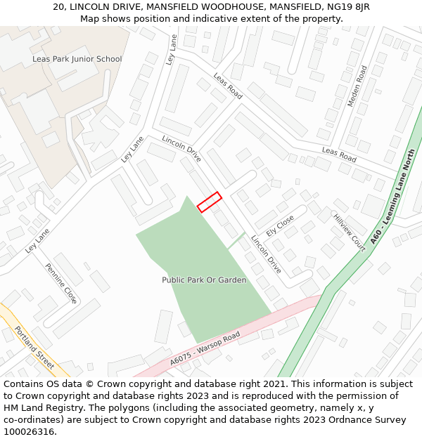 20, LINCOLN DRIVE, MANSFIELD WOODHOUSE, MANSFIELD, NG19 8JR: Location map and indicative extent of plot