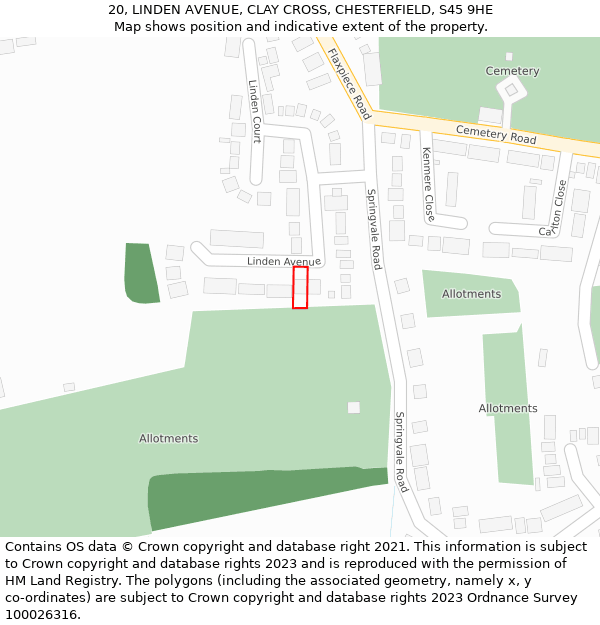 20, LINDEN AVENUE, CLAY CROSS, CHESTERFIELD, S45 9HE: Location map and indicative extent of plot