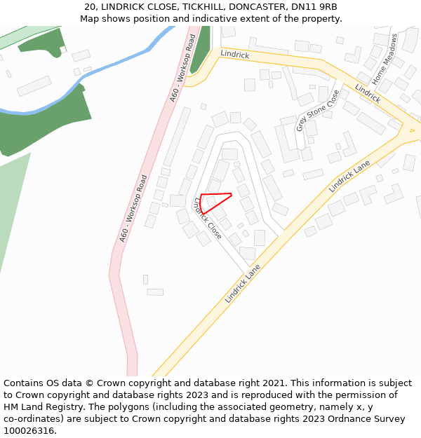 20, LINDRICK CLOSE, TICKHILL, DONCASTER, DN11 9RB: Location map and indicative extent of plot