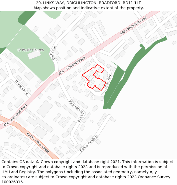 20, LINKS WAY, DRIGHLINGTON, BRADFORD, BD11 1LE: Location map and indicative extent of plot