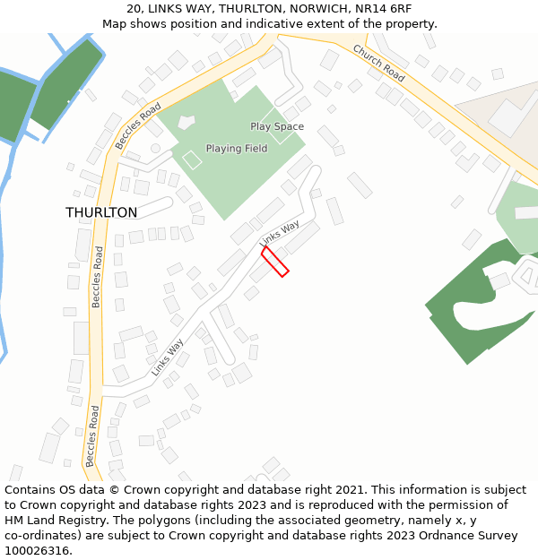 20, LINKS WAY, THURLTON, NORWICH, NR14 6RF: Location map and indicative extent of plot
