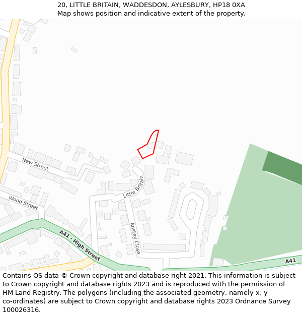 20, LITTLE BRITAIN, WADDESDON, AYLESBURY, HP18 0XA: Location map and indicative extent of plot