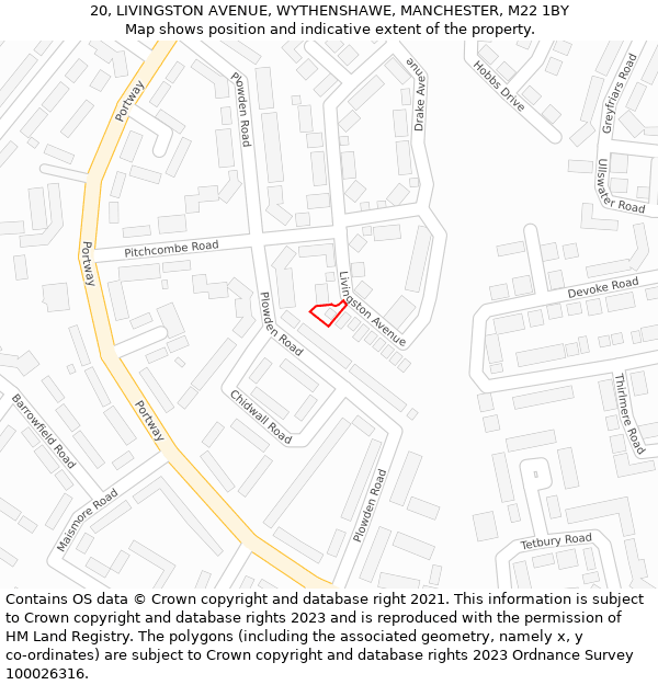 20, LIVINGSTON AVENUE, WYTHENSHAWE, MANCHESTER, M22 1BY: Location map and indicative extent of plot