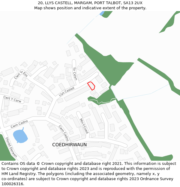 20, LLYS CASTELL, MARGAM, PORT TALBOT, SA13 2UX: Location map and indicative extent of plot