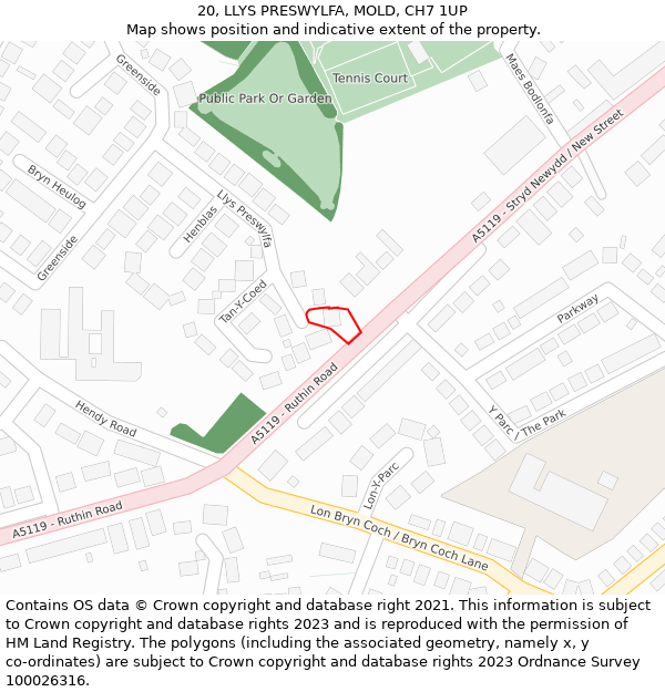 20, LLYS PRESWYLFA, MOLD, CH7 1UP: Location map and indicative extent of plot