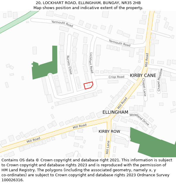 20, LOCKHART ROAD, ELLINGHAM, BUNGAY, NR35 2HB: Location map and indicative extent of plot