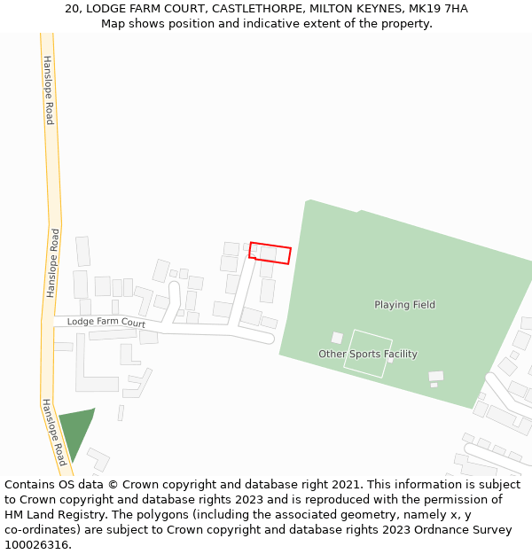 20, LODGE FARM COURT, CASTLETHORPE, MILTON KEYNES, MK19 7HA: Location map and indicative extent of plot