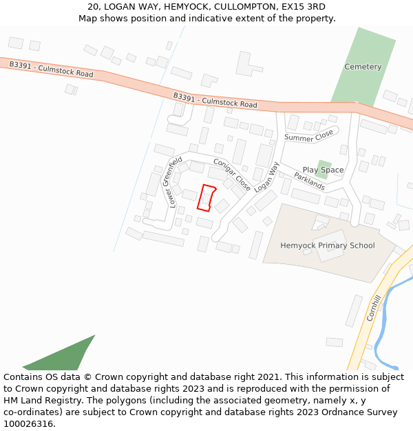 20, LOGAN WAY, HEMYOCK, CULLOMPTON, EX15 3RD: Location map and indicative extent of plot