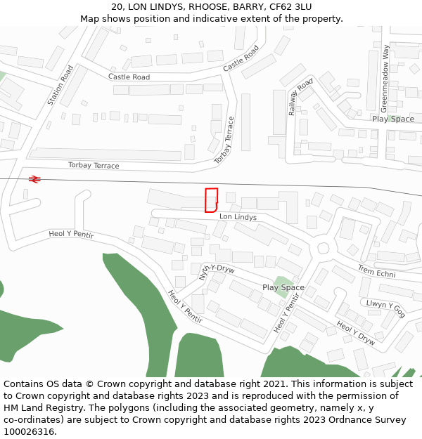 20, LON LINDYS, RHOOSE, BARRY, CF62 3LU: Location map and indicative extent of plot