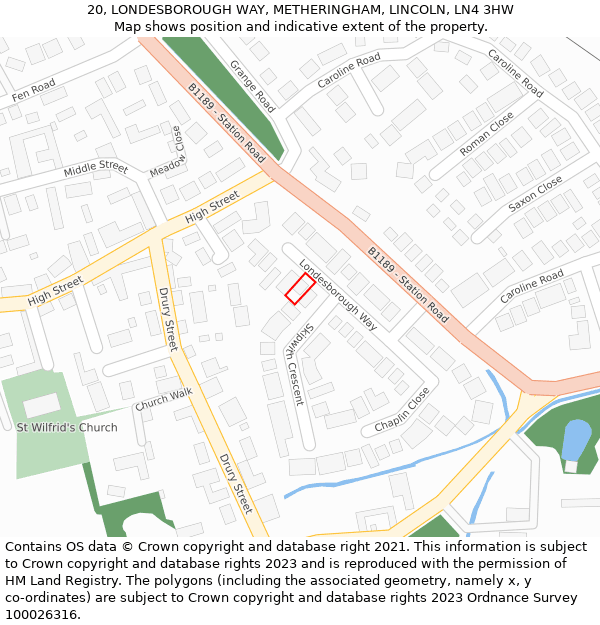 20, LONDESBOROUGH WAY, METHERINGHAM, LINCOLN, LN4 3HW: Location map and indicative extent of plot