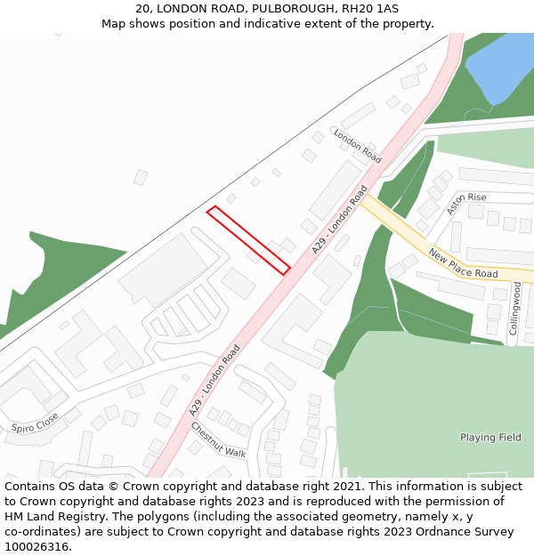 20, LONDON ROAD, PULBOROUGH, RH20 1AS: Location map and indicative extent of plot