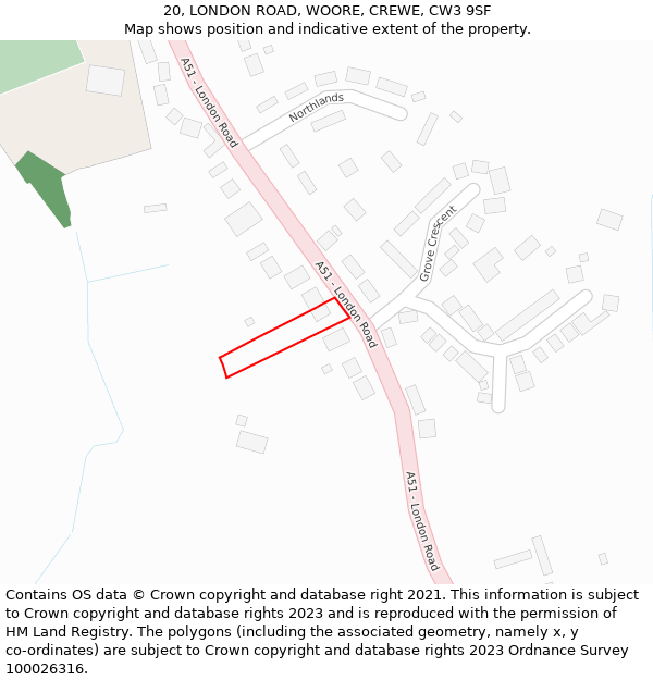 20, LONDON ROAD, WOORE, CREWE, CW3 9SF: Location map and indicative extent of plot