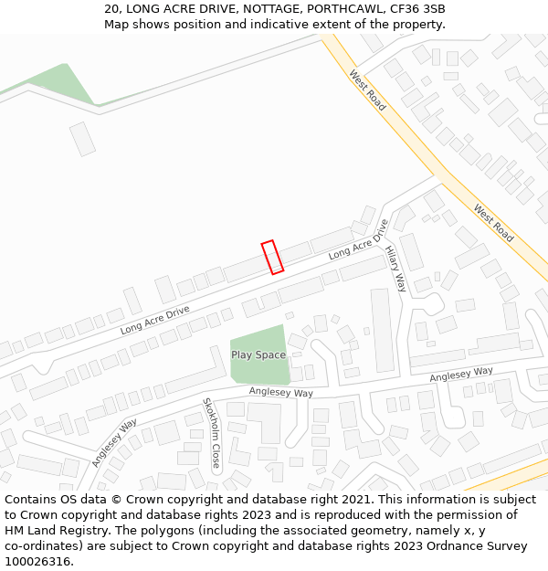 20, LONG ACRE DRIVE, NOTTAGE, PORTHCAWL, CF36 3SB: Location map and indicative extent of plot