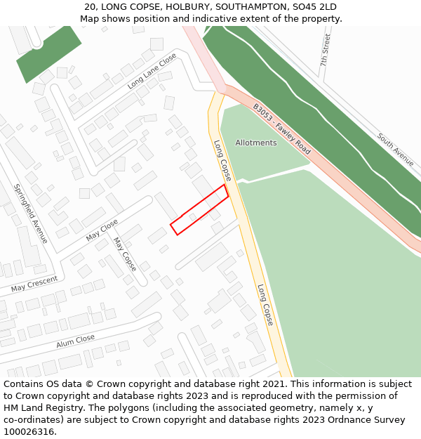 20, LONG COPSE, HOLBURY, SOUTHAMPTON, SO45 2LD: Location map and indicative extent of plot