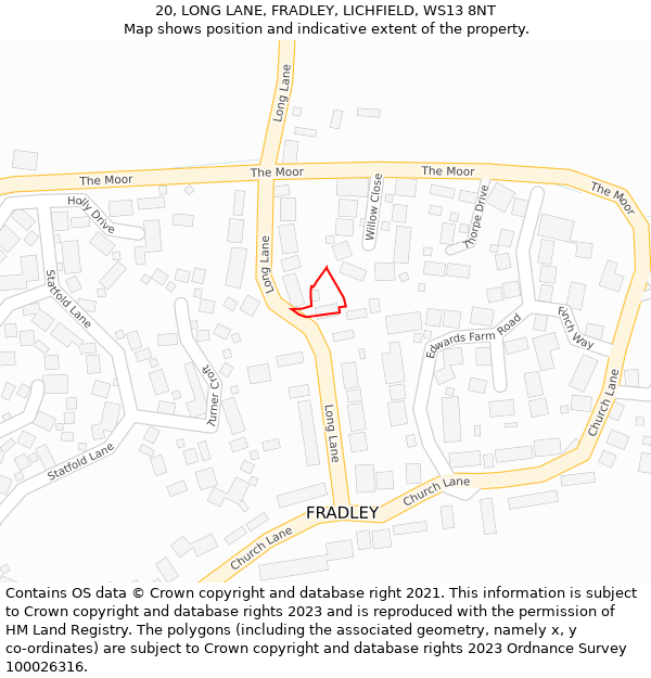 20, LONG LANE, FRADLEY, LICHFIELD, WS13 8NT: Location map and indicative extent of plot