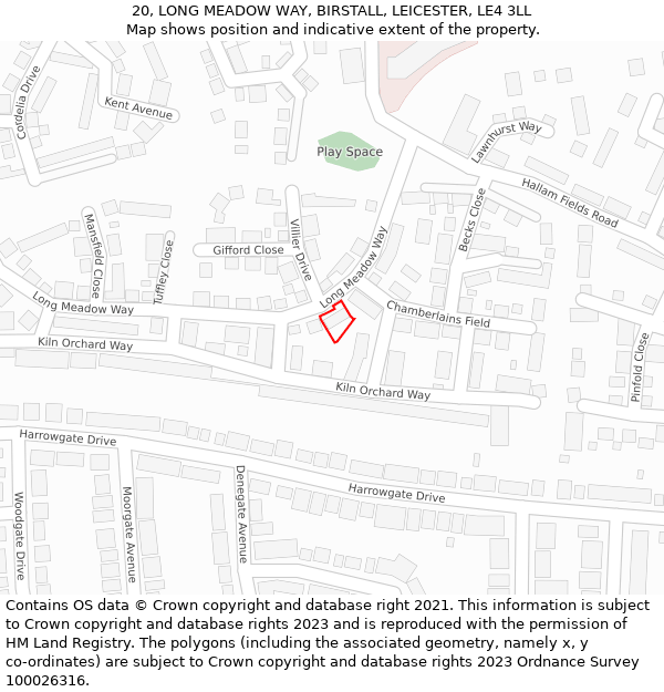 20, LONG MEADOW WAY, BIRSTALL, LEICESTER, LE4 3LL: Location map and indicative extent of plot