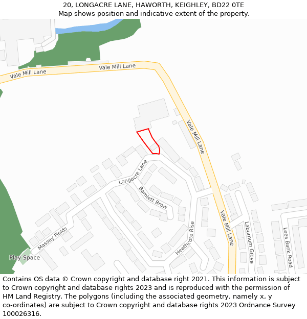 20, LONGACRE LANE, HAWORTH, KEIGHLEY, BD22 0TE: Location map and indicative extent of plot