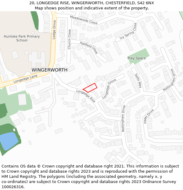 20, LONGEDGE RISE, WINGERWORTH, CHESTERFIELD, S42 6NX: Location map and indicative extent of plot