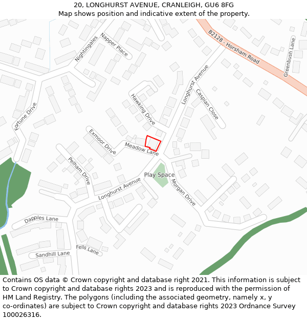 20, LONGHURST AVENUE, CRANLEIGH, GU6 8FG: Location map and indicative extent of plot