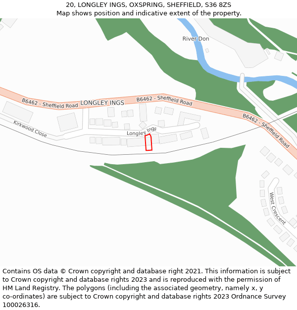 20, LONGLEY INGS, OXSPRING, SHEFFIELD, S36 8ZS: Location map and indicative extent of plot