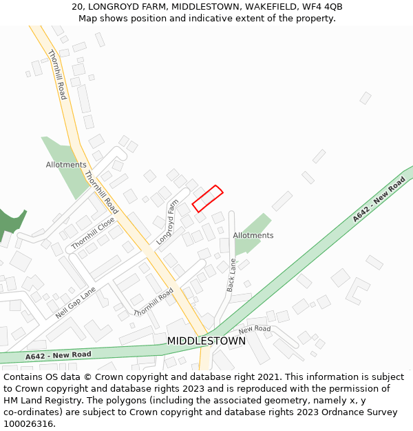 20, LONGROYD FARM, MIDDLESTOWN, WAKEFIELD, WF4 4QB: Location map and indicative extent of plot