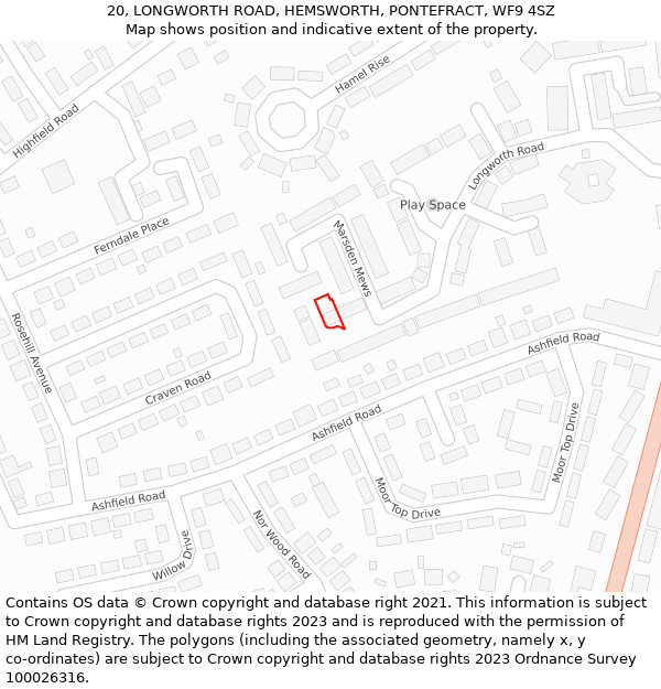 20, LONGWORTH ROAD, HEMSWORTH, PONTEFRACT, WF9 4SZ: Location map and indicative extent of plot