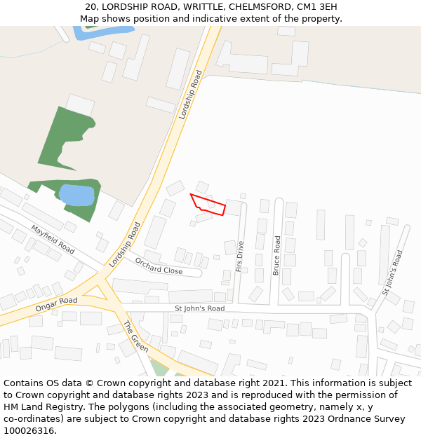 20, LORDSHIP ROAD, WRITTLE, CHELMSFORD, CM1 3EH: Location map and indicative extent of plot